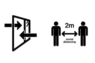 ソーシャルディスタンスの確保と換気のピクトグラム